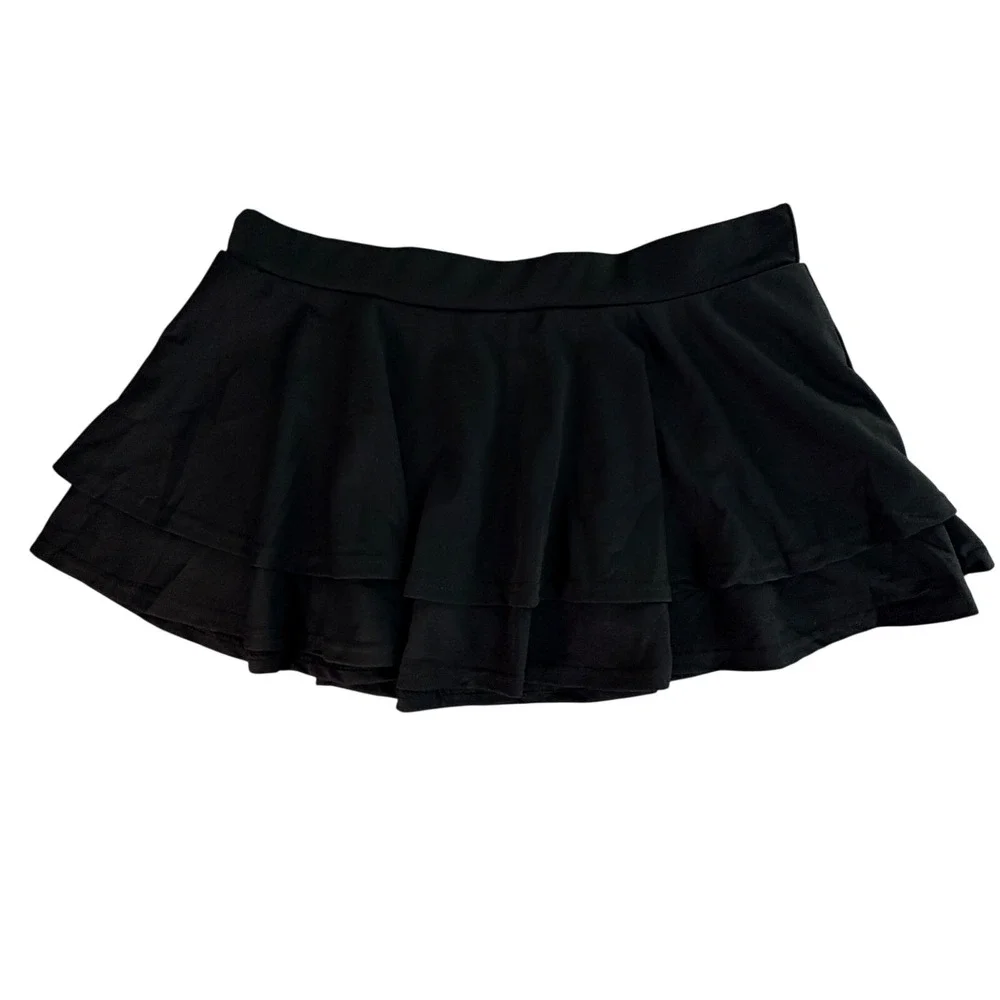 NWT Micro Mini Womens Tiered‎ RuffleSkirt Black Stretchy Flared Skater Skirt XL